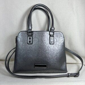 NWOT Mark New York Embelished Pattern Metalic Grey Satchel Bag